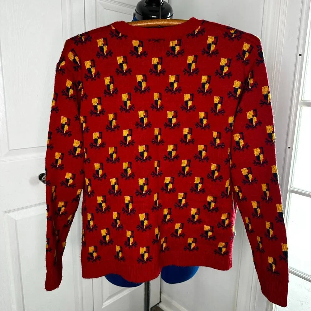 Vintage Women's Hasting & Smith Petites Red Heraldic Button Up Cardigan Size MED